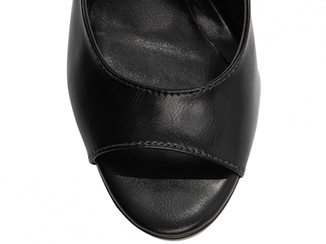 Sandália Feminina Salto Napa Preta com fivela dourada