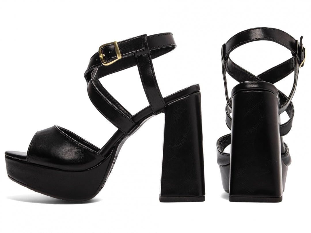 Sandália Feminina Salto Bloco 11cm Napa Preta