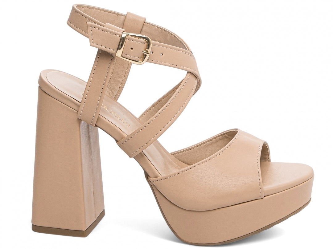 Sandália Feminina Salto Bloco 11cm Bege Premium