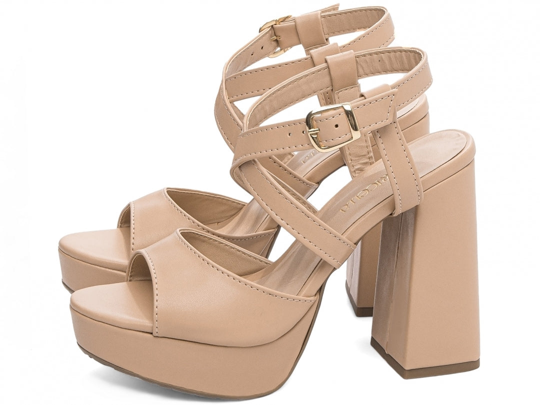Sandália Feminina Salto Bloco 11cm Bege Premium