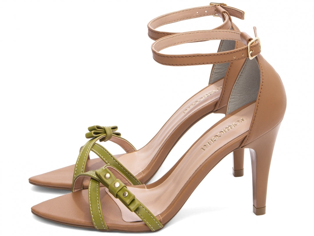 Sandália Feminina Salto Fino em Tiras Verde Oliva