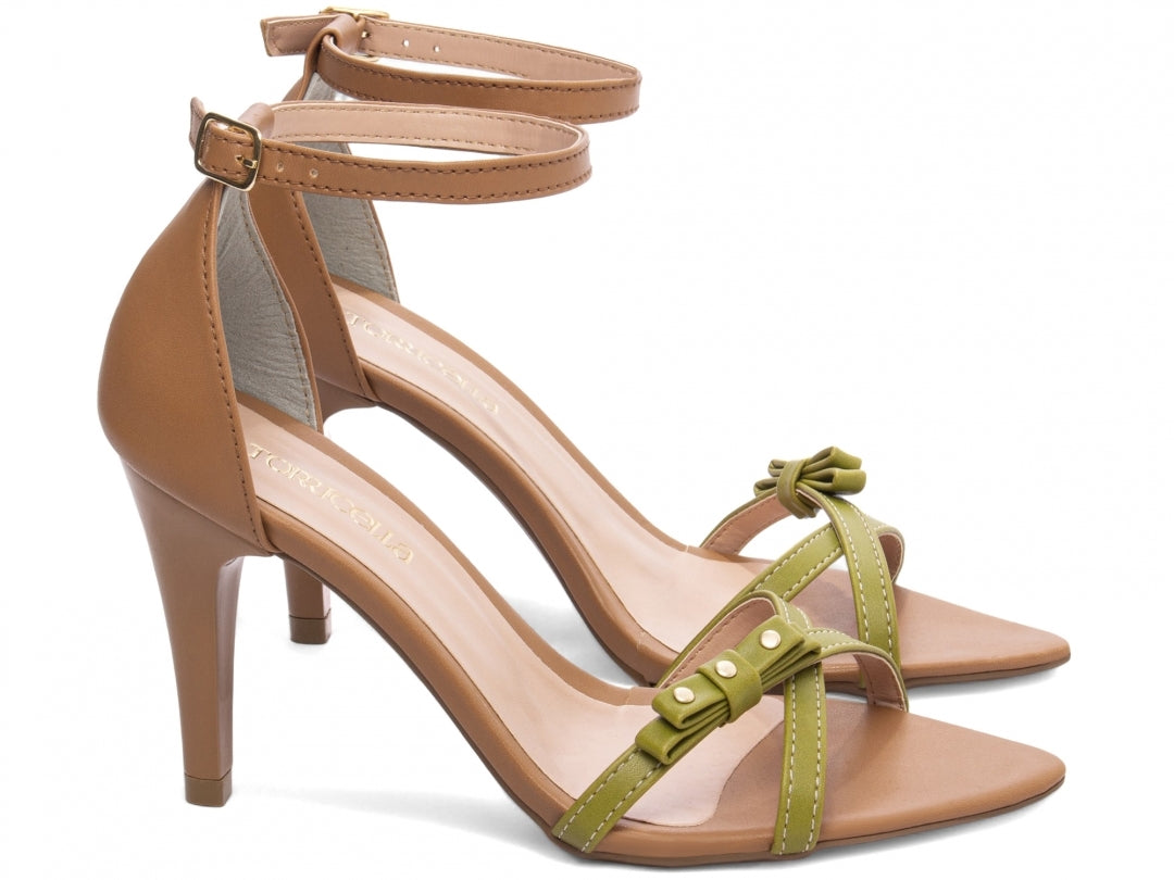 Sandália Feminina Salto Fino em Tiras Verde Oliva