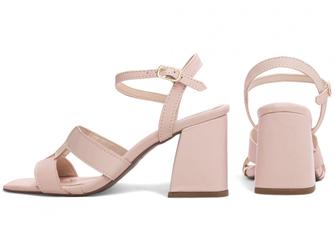 Sandália Feminina Salto Grosso com Fivela Dourada