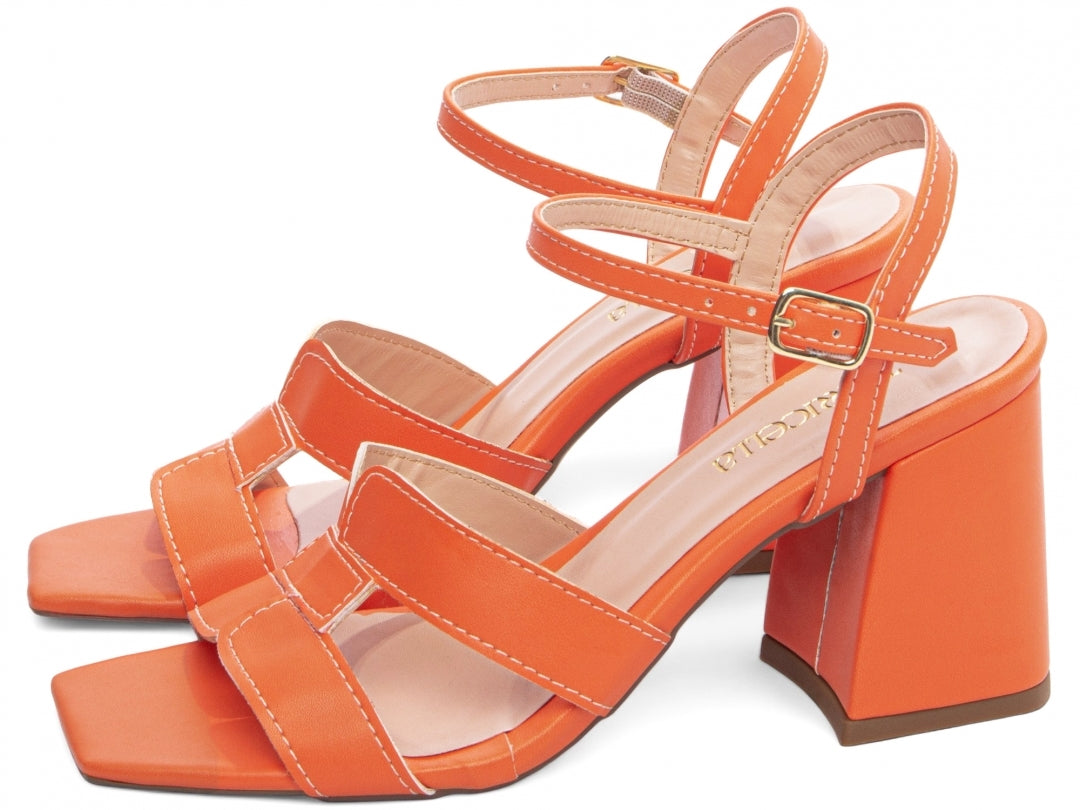 Sandália Feminina Salto Grosso com Fivela Dourada