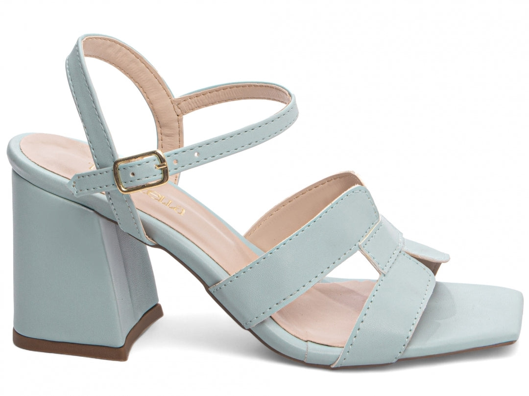 Sandália Feminina Salto Grosso com Fivela Dourada