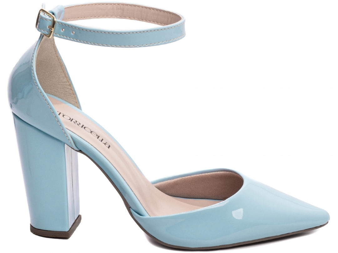 Sapato Scarpin Salto Alto Verniz Azul Celeste