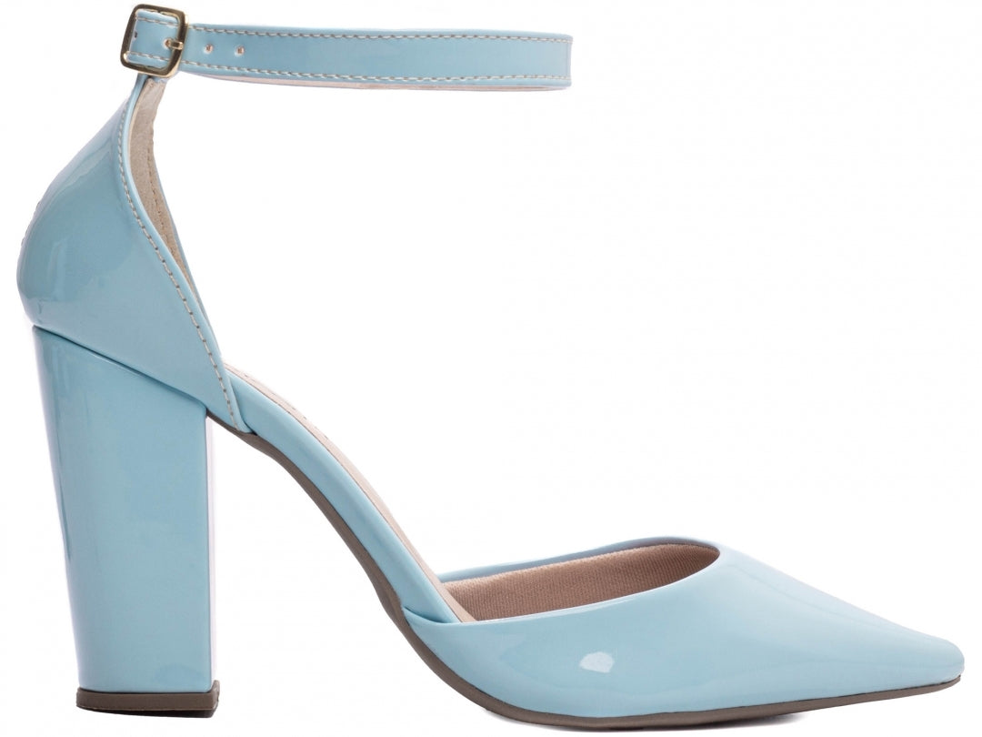 Sapato Scarpin Salto Alto Verniz Azul Celeste