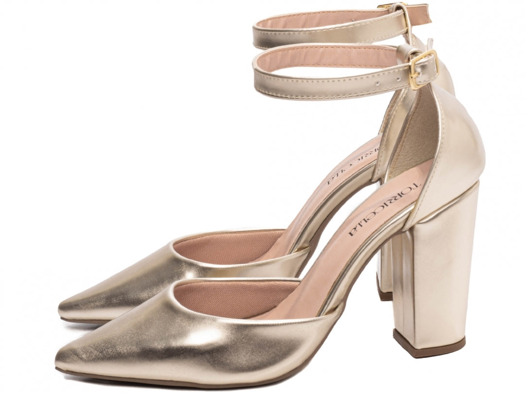 Sapato Scarpin Salto Alto Verniz Dourado