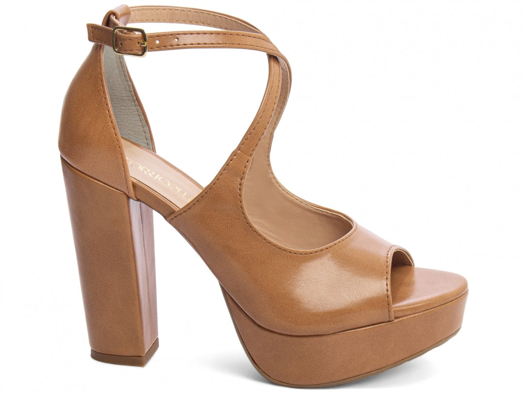 Sandália Feminina Salto Napa Preta com fivela dourada