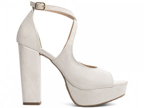 Sandália feminina salto napa off white com fivela dourada