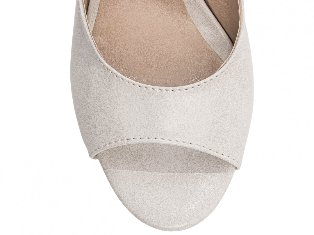 Sandália feminina salto napa off white com fivela dourada