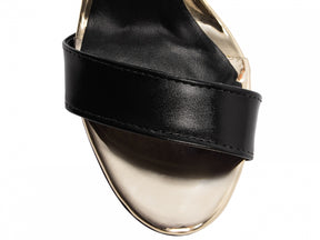 Sandália Feminina Croco Metalizado Preta com Salto Bloco 11cm