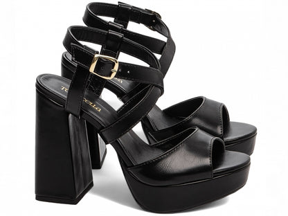 Sandália Feminina Salto Bloco 11cm Napa Preta