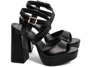 Sandália Feminina Salto Bloco 11cm Napa Preta