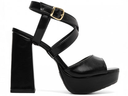 Sandália Feminina Salto Bloco 11cm Napa Preta