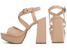 Sandália Feminina Salto Bloco 11cm Bege Premium