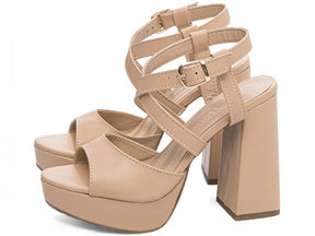 Sandália Feminina Salto Bloco 11cm Bege Premium