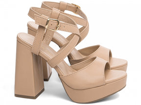 Sandália Feminina Salto Bloco 11cm Bege Premium