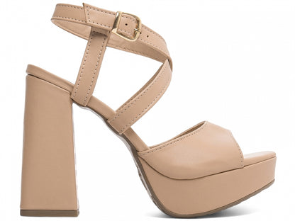 Sandália Feminina Salto Bloco 11cm Bege Premium