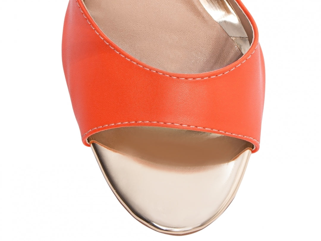 Sandália Feminina Verão Salto 11cm Napa Laranja e Verde