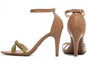 Sandália Feminina Salto Fino em Tiras Verde Oliva