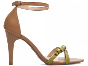 Sandália Feminina Salto Fino em Tiras Verde Oliva