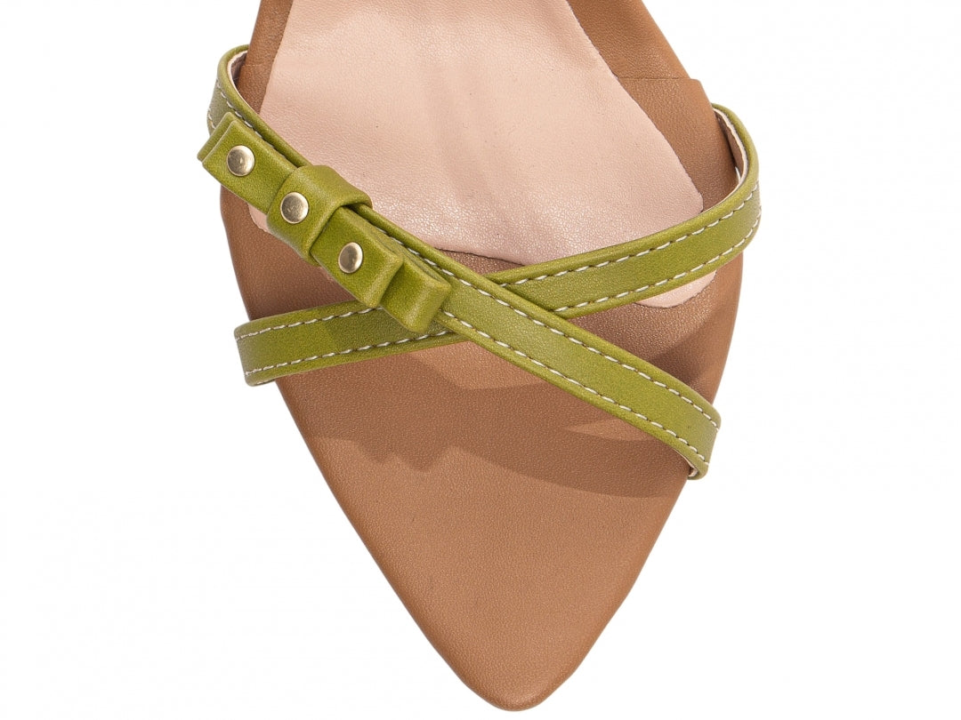 Sandália Feminina Salto Fino em Tiras Verde Oliva