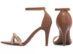 Sandália Feminina Salto Fino em Tiras Caramelo