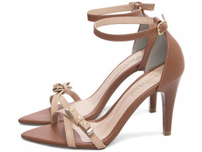 Sandália Feminina Salto Fino em Tiras Caramelo