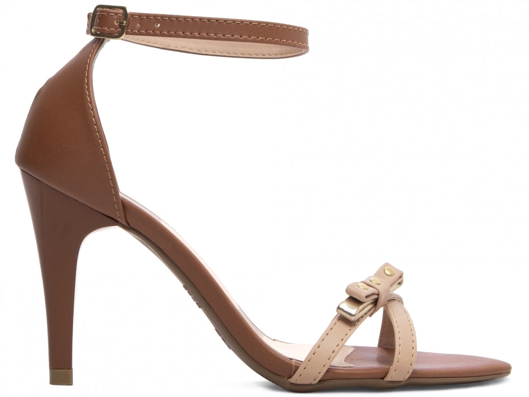 Sandália Feminina Salto Fino em Tiras Caramelo