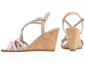 Sandália Anabela Feminina Cortiça 7cm Multicolor Pastel