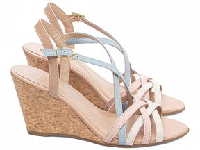Sandália Anabela Feminina Cortiça 7cm Multicolor Pastel