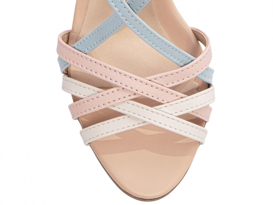 Sandália Anabela Feminina Cortiça 7cm Multicolor Pastel
