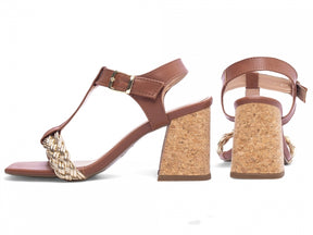 Sandália Feminina Salto Grosso Napa com Trança Multicolorida