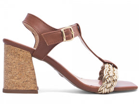 Sandália Feminina Salto Grosso Napa com Trança Multicolorida