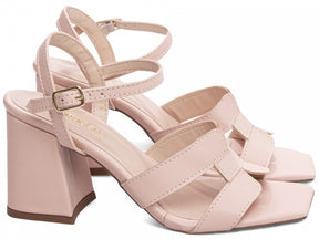 Sandália Feminina Salto Grosso com Fivela Dourada