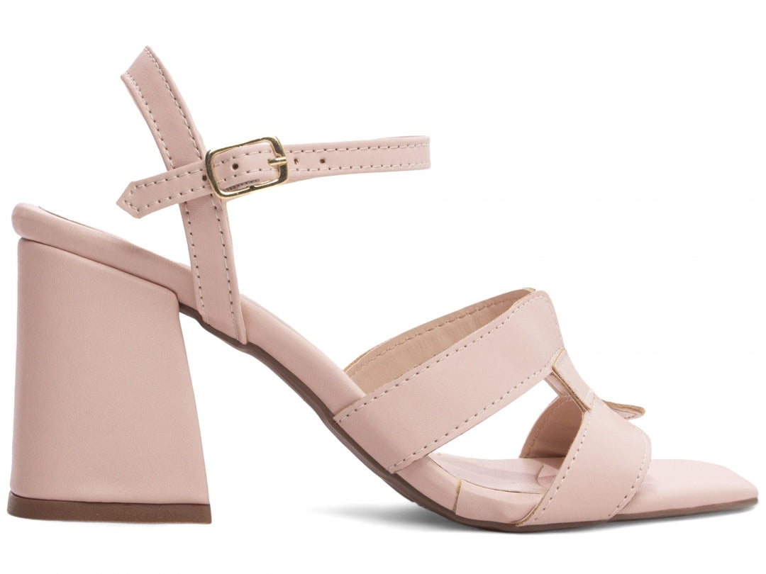 Sandália Feminina Salto Grosso com Fivela Dourada