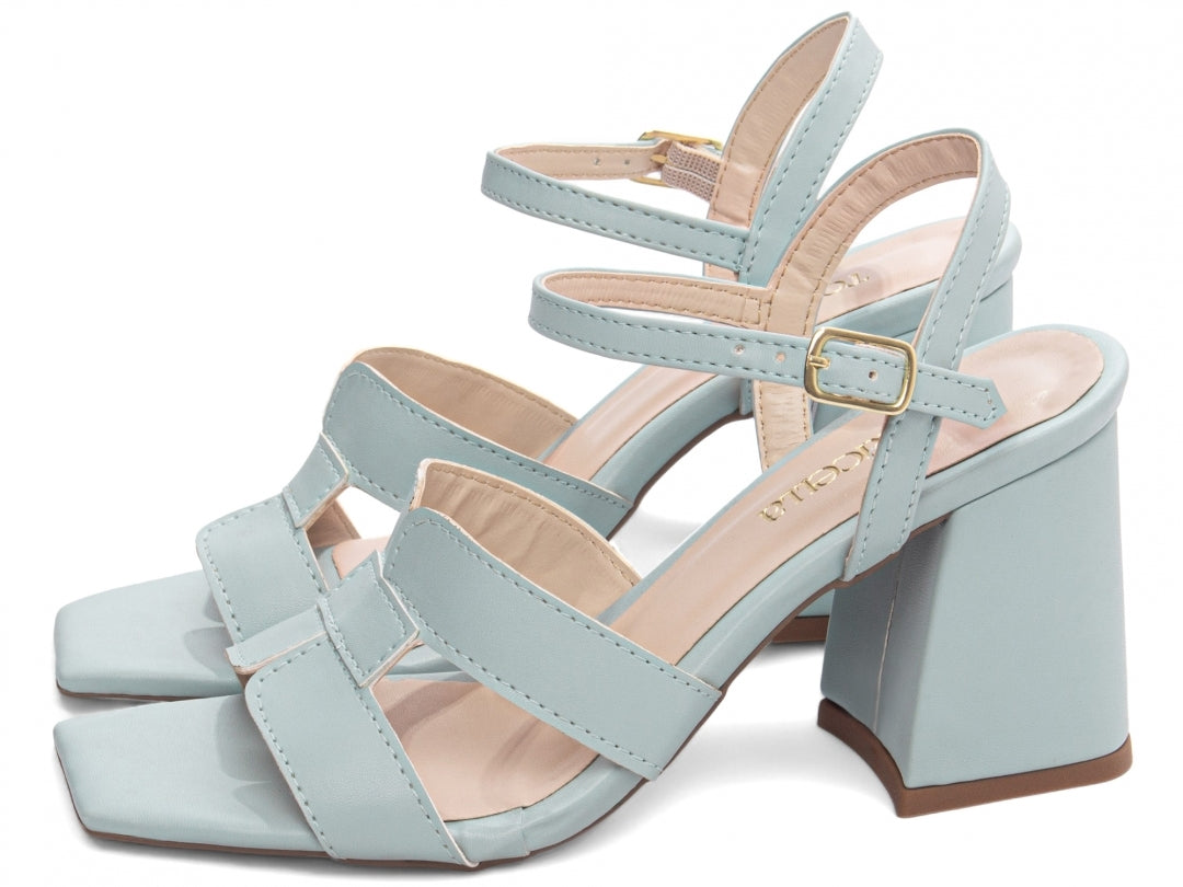 Sandália Feminina Salto Grosso com Fivela Dourada