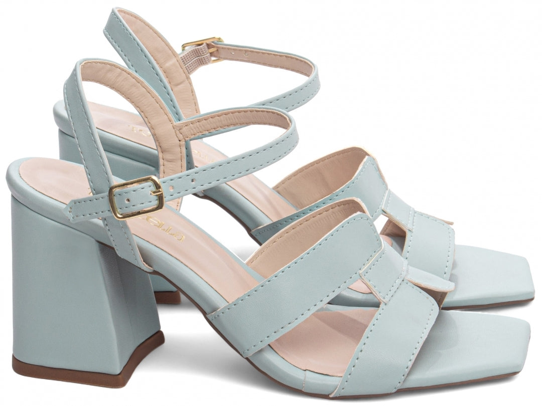 Sandália Feminina Salto Grosso com Fivela Dourada