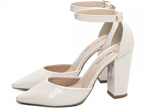 Sapato Scarpin Salto Alto Verniz Off White