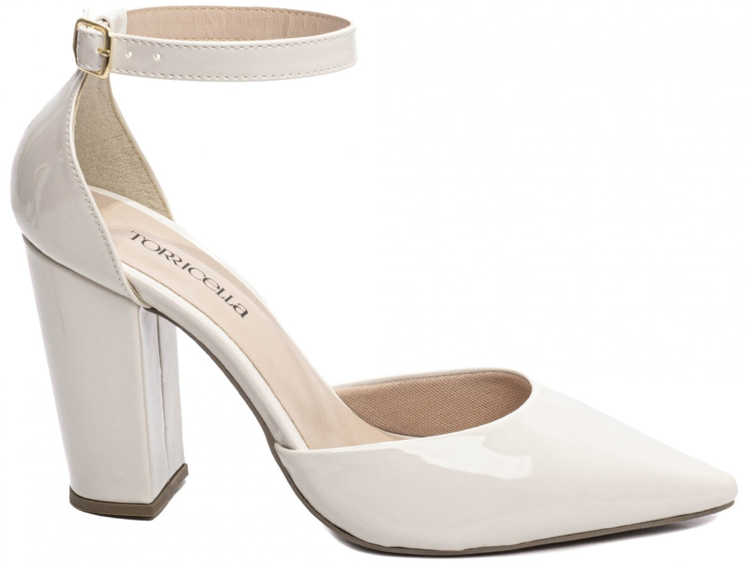 Sapato Scarpin Salto Alto Verniz Off White