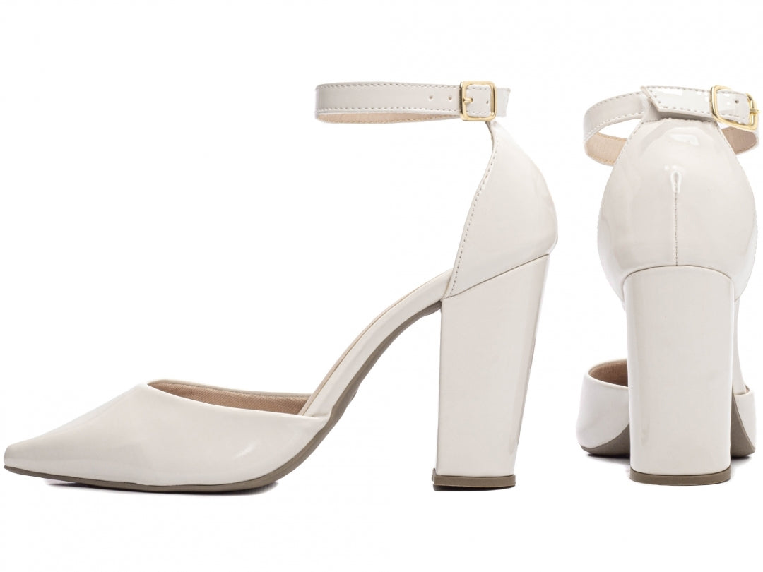 Sapato Scarpin Salto Alto Verniz Off White
