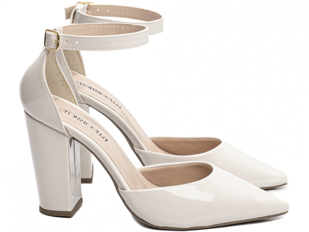Sapato Scarpin Salto Alto Verniz Off White