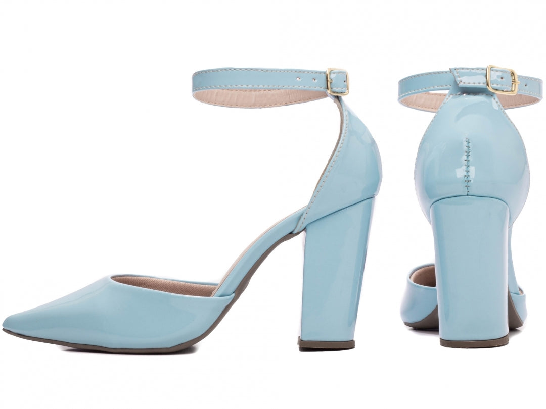 Sapato Scarpin Salto Alto Verniz Azul Celeste