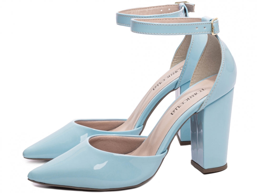 Sapato Scarpin Salto Alto Verniz Azul Celeste
