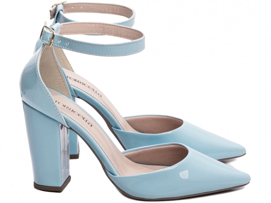 Sapato Scarpin Salto Alto Verniz Azul Celeste
