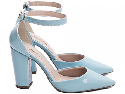 Sapato Scarpin Salto Alto Verniz Azul Celeste