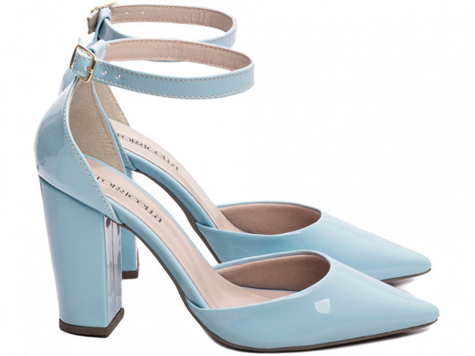 Sapato Scarpin Salto Alto Verniz Azul Celeste
