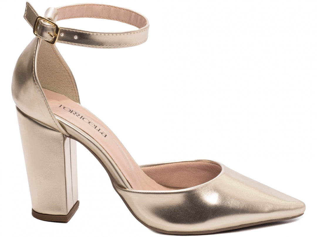 Sapato Scarpin Salto Alto Verniz Dourado