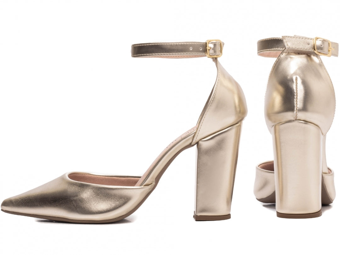 Sapato Scarpin Salto Alto Verniz Dourado